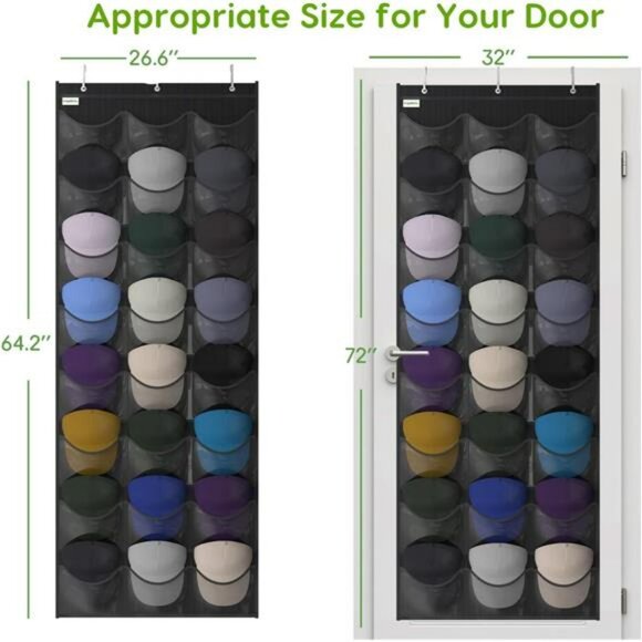 Baseball Hat Organizer Over Door Rack 24 Pocket Cap Holder Display Storage - Picture 6 of 8